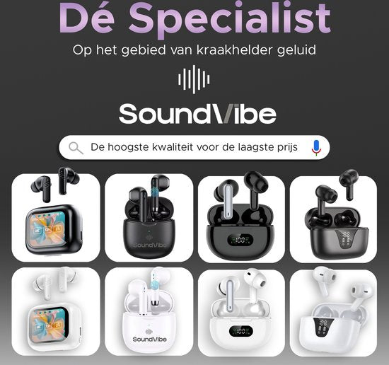SoundVibe® - Earbuds Draadloos Met Noice Cancelling - Zwart - Bluetooth Oordopjes - Noice Cancelling Hoofdtelefoon - LX-10 Earpods met Scherm - Werkt Met Apple En Android - Earpods USB C - Wireless Earphons - Oortjes Draadloos