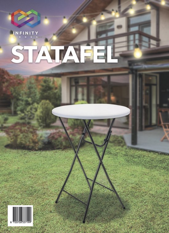 Infinity Goods Stevige Statafel Incl. Witte Statafelrok - Partytafel - Robuust en Weersbestendig - 80cm x 110cm - Inklapbaar - Feest - Wit/Grijs