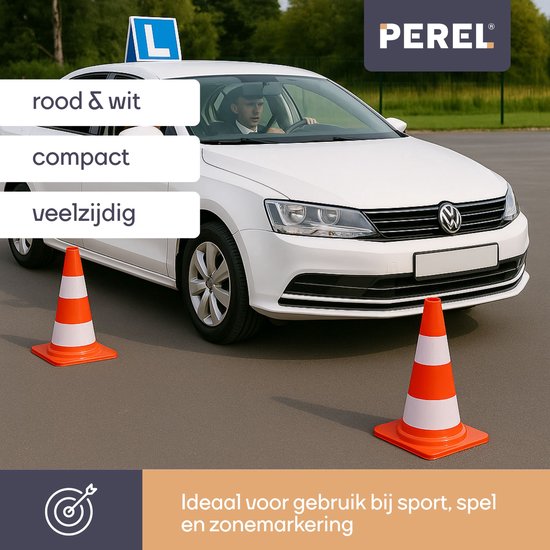 Perel Afzetkegel, voor het afbakenen van zones, rood/wit, recreatief gebruik, 50 cm