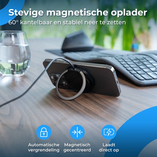 Nuvance Draadloze Oplader - 15W Snellader - Geschikt voor Magsafe - Wireless Charger - Incl. Usb-C Kabel - Zwart