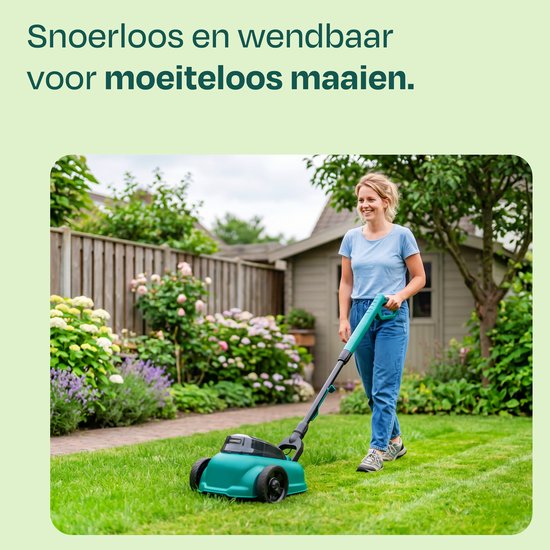 VONROC Mini Elektrische Grasmaaier 20V – 22 cm – Maaien en mulchen in één - Drie instelbare maaihoogtes: 30mm, 40mm, 50mm –- Incl. reinigingstool - Zonder accu en lader