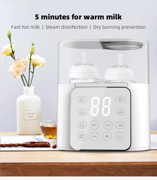 Dubbele flessenverwarmer - Multifunctioneel - Melkwarmer - Sterilisator - Nauwkeurige temperatuurregeling - Flessenwarmer