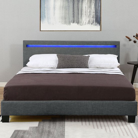 Gestoffeerd bed Verona - 120 x 200cm - Donkergrijs - LED Verlichting