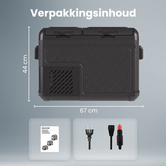 Auronic Elektrische Koelbox - Compressor - Twee Zones - 12V 230 Volt - Vriezen en Koelen - 35L - Frigobox - Zwart/Grijs