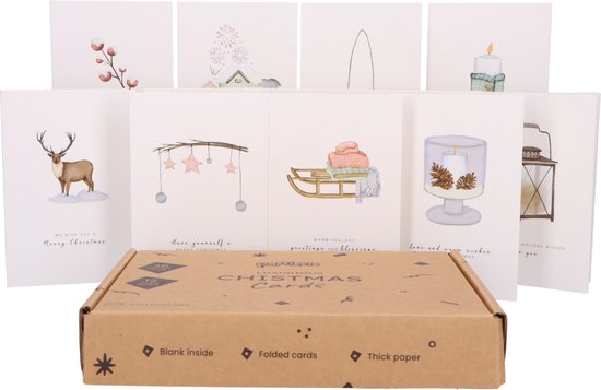 Partizzle 36x Luxe Kerstkaarten met Enveloppen Set - Nieuwjaarskaarten - 2025 Collectie / 12 Ontwerpen