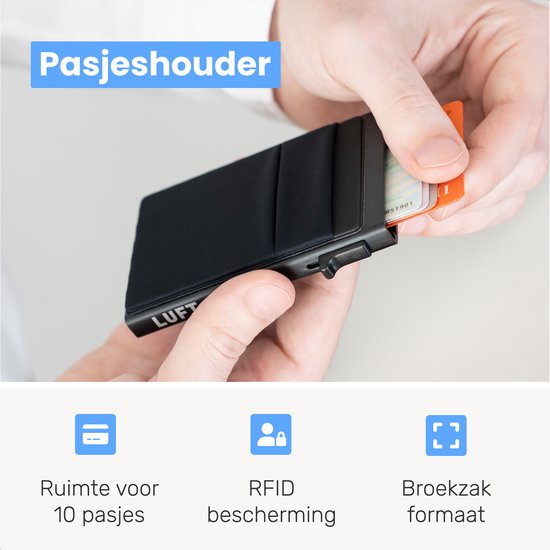 Pasjeshouder voor 10 pasjes - Veilig - Uitschuifbaar - RFID bescherming - Kaart - Portemonnee - Aluminium - Heren - Voor mannen en vrouwen - Pasjes houders - Zwart