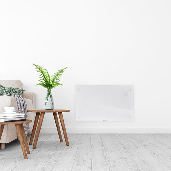 VONROC Luxe elektrische kachel - Convectorkachel met glazen paneel – 1000W/2000W - Verwarmt ruimtes tot 24m2 - Bediening zowel met app (via Wifi) als handmatig – Instelbare thermostaat en timer - Wit