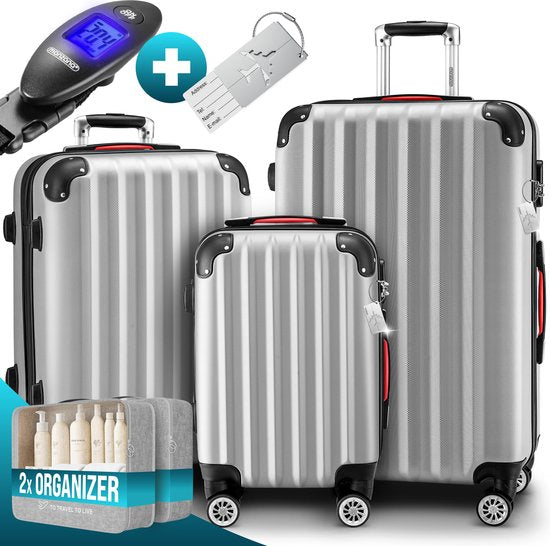MONZANA Kofferset - Koffer M L XL 3-delig Hardcase Handbagage - Zilver