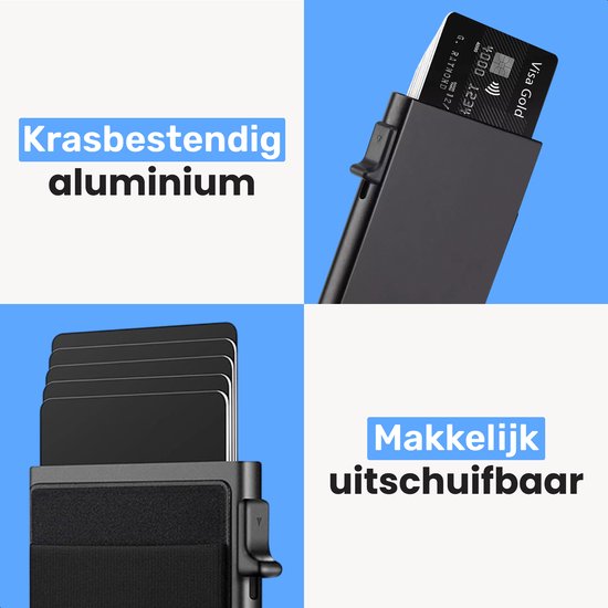Pasjeshouder voor 10 pasjes - Veilig - Uitschuifbaar - RFID bescherming - Kaart - Portemonnee - Aluminium - Heren - Voor mannen en vrouwen - Pasjes houders - Zwart