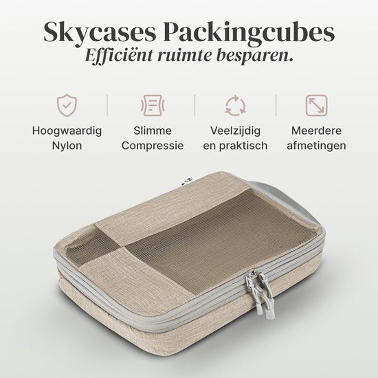 SC Travel Essentials Packing Cubes - 6-delige Set - Luxe Compressie Organizers van Hoogwaardig Nylon - Ruimtebesparend en Duurzaam - Ideaal voor Reizen - Beige