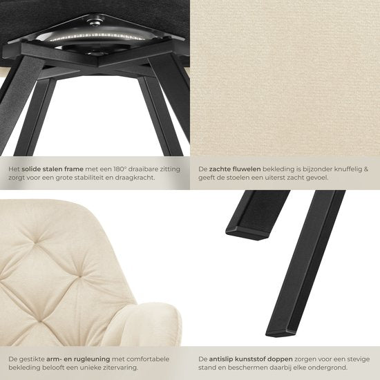 tectake Draaistoel – max. 120 kg – 58 x 58 x 87 cm – Crème