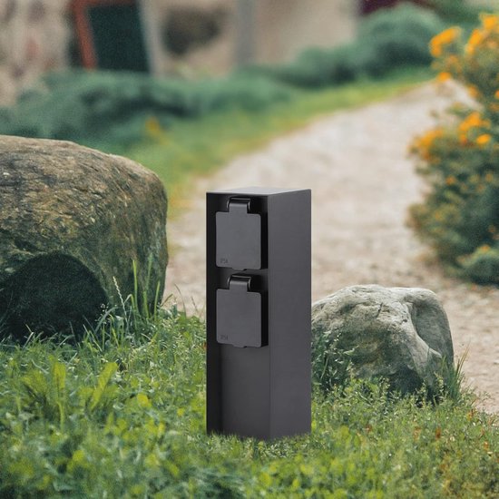 Luft Tuinstopcontact - Op zuil met zijaarding - 2 Stopcontacten - Tuinpaal - Buiten - Waterdicht - Paal - Doos - Contact - IP44 - Mat zwart - Doos - Met - Stopcontact