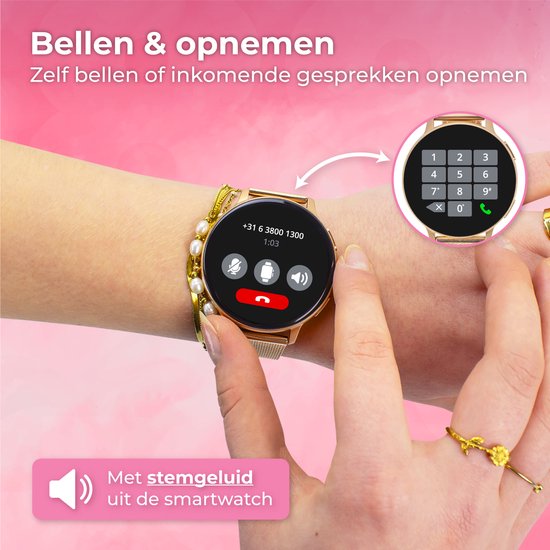Nuvance - Smartwatch - Dames - 42mm - Bluetooth - Stappenteller - Hartslagmeter - GPS - Waterdicht - IOS/Android - Rosé Goud