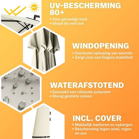 Zweefparasol Inklapbaar - Aluminium Ø330cm UV-bescherming 80+ - Beige