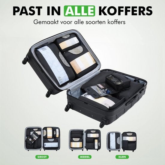 Travelhawk Packing Cubes - Koffer Organizer Set - Kleding - Bagage Organizers - 8 Stuks - Zwart