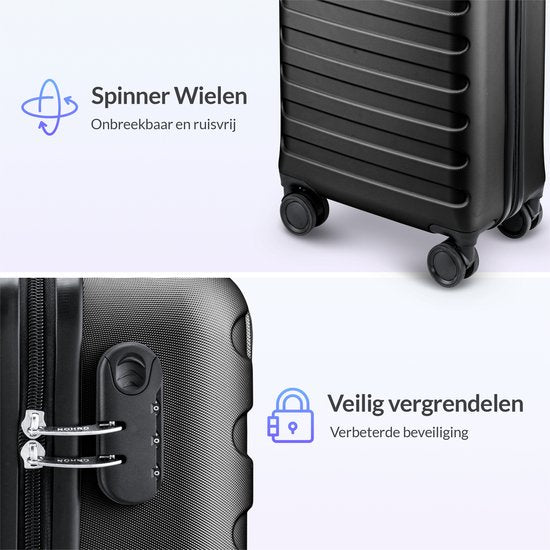Nohrd Handbagage Koffer - Zwart - Reiskoffer met Wielen - 55x35x20 cm - Handbagage Trolley Lichtgewicht - Reiskoffers - Trolley op Wieltjes - Koffers