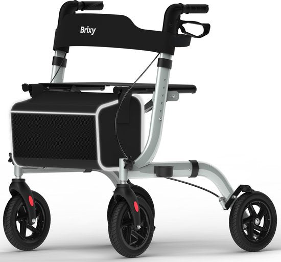 Brixy Rollator - Lichtgewicht En Opvouwbaar - Zitfunctie - Rugleuning, Tas En Wandelstokhouder - Grijs
