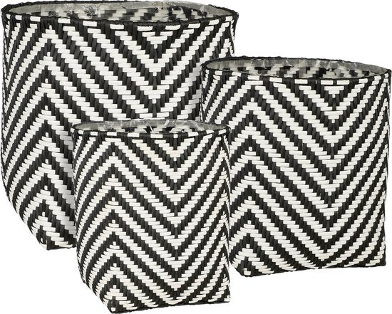 Mica Decorations Merlijn Plantenmand - Set van 3 - Zwart, Wit