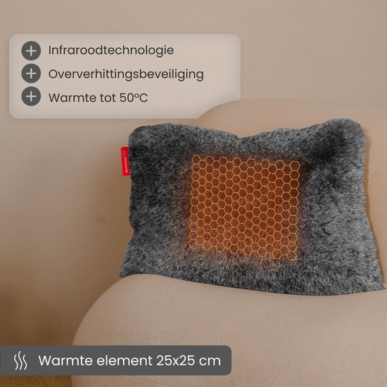 Auronic Warmtekussen - Teddy - 45x60 - Draadloos - Oplaadbaar - Elektrisch kussen - Infrarood - Antraciet
