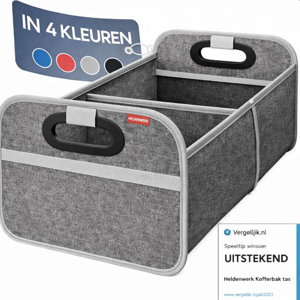 HELDENWERK Opvouwbare kofferbaktas met antislip klittenband - kofferbak organizer, auto vouwbox, boodschappentas - versterkt en stabiel