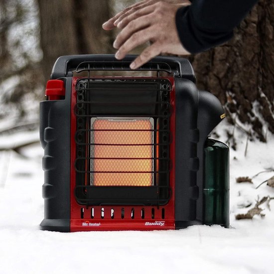 Mr Heater Draagbare Gaskachel MH9BDF - Gasverwarming met Gasfles - Gaskachel Camping - Ruimtes tot 26M2 - Geschikt voor Propaan 31 en Butaan/Propaan G30+31 Patronen - Zwart/Rood