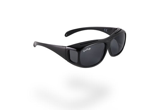 SPACEFLIGHT Overzetzonnebril - Zonnebril in Zwart - Polariserende Glazen - Unisex - Voor Brillen van Max 150 mm breed en 40 mm Hoog - Filter Categorie: 3
