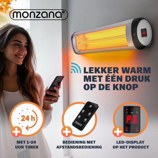 Monzana Infraroodstraler 2500W - 3 Verwarmingsniveaus - Zilver