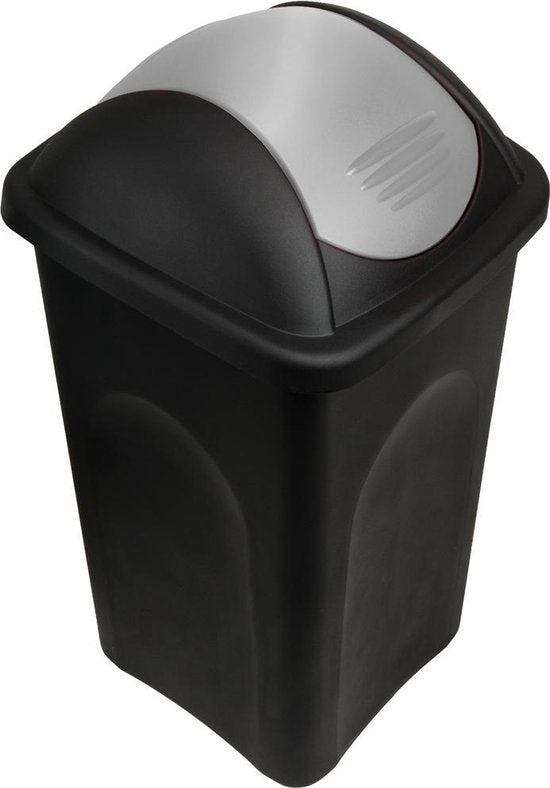Deuba Vuilnisbak met Klapdeksel – 60Liter Kunststof – Zwart Zilver