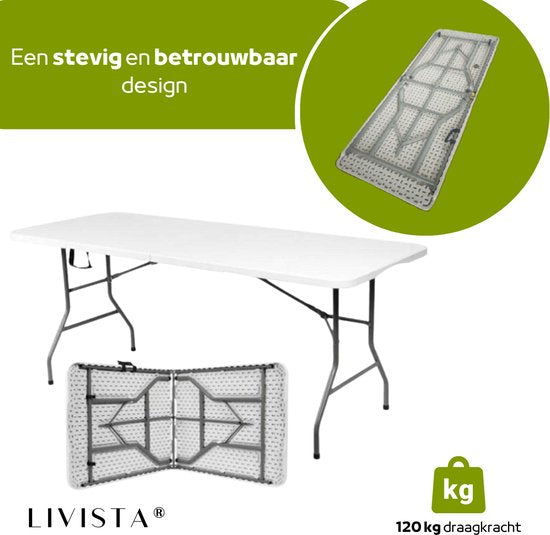 Livista® Klaptafel - Inklapbare Tafel - 180 x 70 cm - Vouwtafel - Antislip en Weerbestendig - Wit