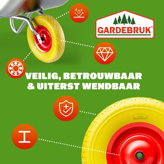 Kruiwagen Wiel - PU-schuim Inclusief As - Geel Rood
