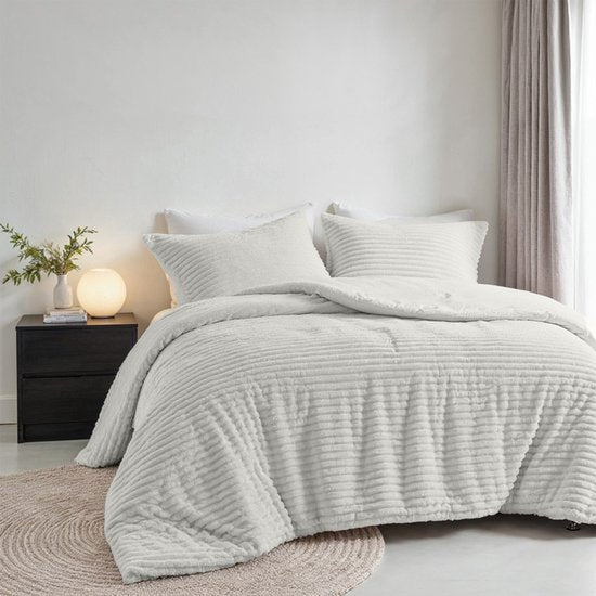 Zydante® Dekbedovertrek Teddy Rib - 200x220 cm - Foggy Dew - met 2 Kussenslopen