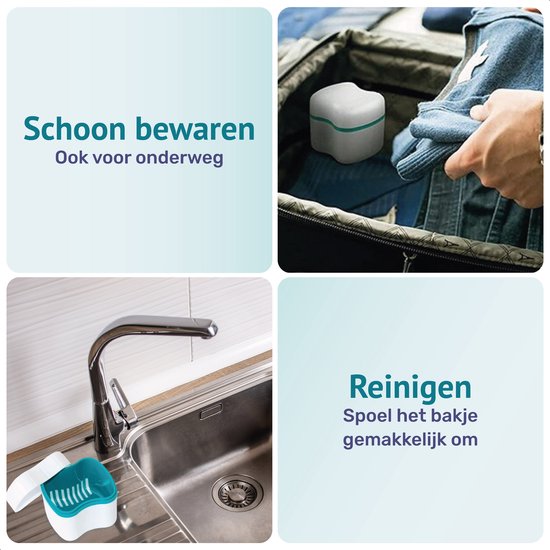 Gebitsbakje - Beugelbakje - Incl. Lekbakje - Voor - Beugel - Kunstgebit - Prothese - Beugelbakje - Beugeldoosje - Bakje