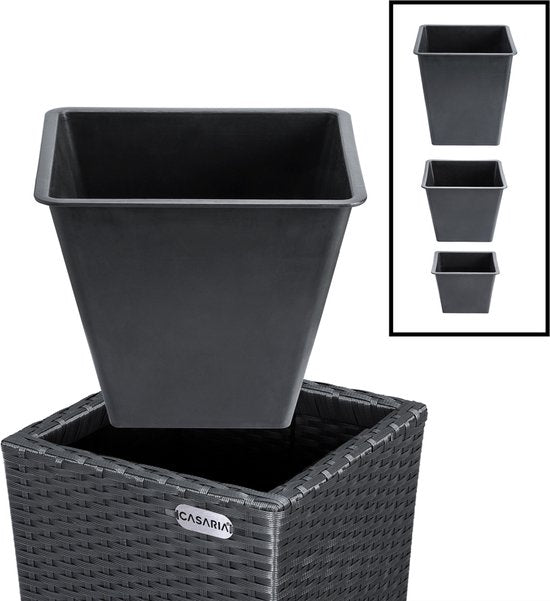 Casaria Bloempotten 3 Stuks - Polyrotan - Zwart