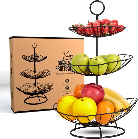 Vaive Chique Fruitschaal 3 laags - Fruit Etagere - Fruitmand - Etagères - Zwart