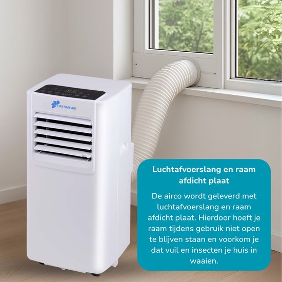 Lifetime Air Mobiele Airco - Airconditioning, Luchtontvochtiger en Ventilator - Luchtkoeler met Afvoerslang - Aircooler 65dB - Air Conditioner tot 40m3 - Afstandsbediening en Timer - 8.000 BTU