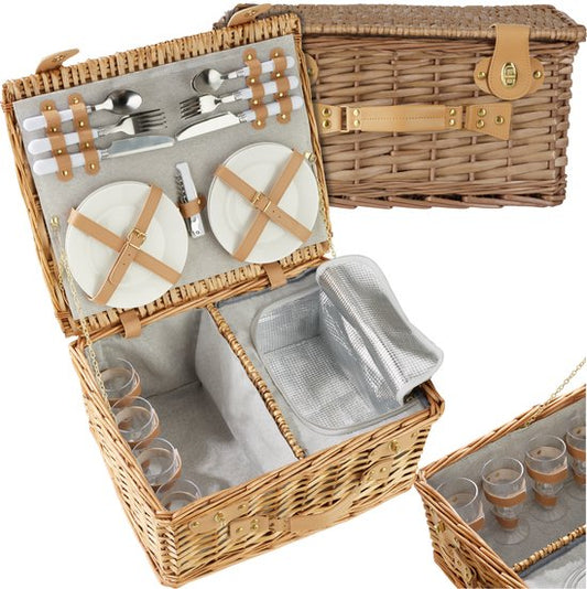 tectake® Picknickmand Set Terschelling – 21-delig – Luxe Picknickset 2 Pers. – Inclusief Koelvak & Bestek