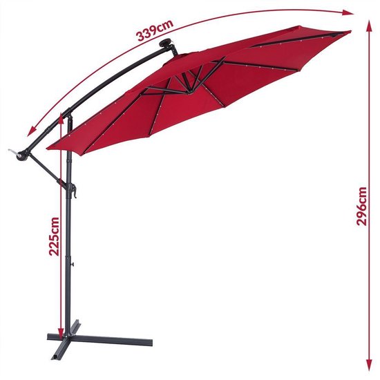 Kingsleeve Zweefparasol - Parasolvoet LED-verlichting 330cm - Rood