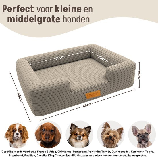 By Cee Cee Orthopedische Hondenmand – Hondenbed – Ribstof - Voor Kleine Honden - Mokka Taupe - 80x55 cm