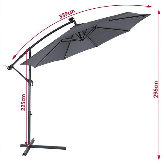 Kingsleeve Zweefparasol - Parasolvoet LED-verlichting 330cm - Antraciet