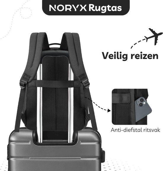 Noryx Origin Rugzak 27L - 15,6 inch - Laptop Rugtas - Schooltas - Heren en Dames - Spatwaterdicht - Zwart