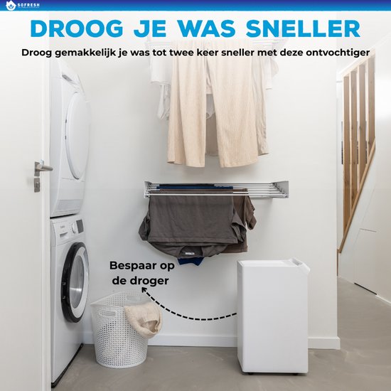 Sofresh luchtontvochtiger 25 Liter per dag - Ontvochtiger en Dehumidifier voor Kelder, Badkamer, Zolder en woonkamer - Wit