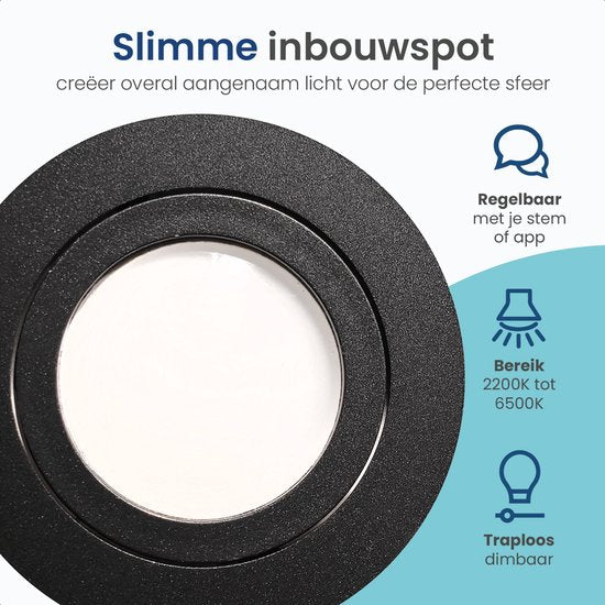 Gologi Slimme Inbouwspots - Smart LED Downlight Dimbaar - Kantelbaar - Warm Wit Licht - Gu10 LED Lamp - Zwart
