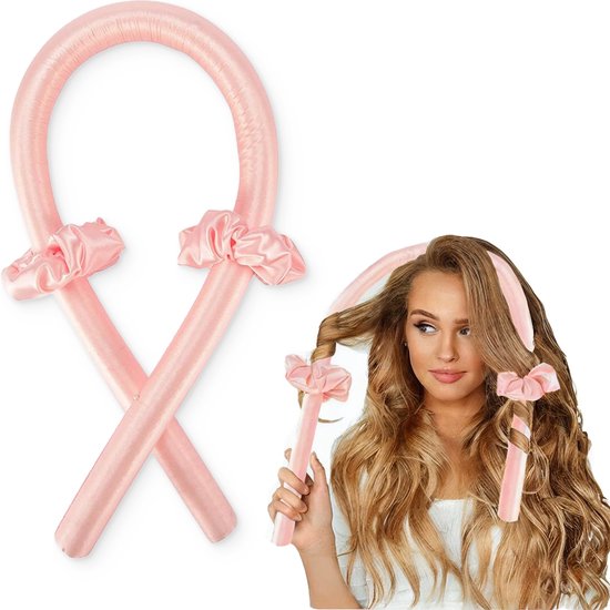 Loti Living Heatless Curls Set – Roze – Hittevrije Krullen zonder Beschadiging – Haarrollers – Haarkruller – Krullen zonder hitte – Inclusief 2 Scrunchies
