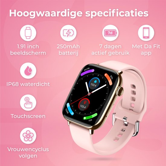 Nuvance - Smartwatch Heren & Dames met Bluetooth - IP68 Waterdicht - Geschikt voor alle Smartphones - Stappenteller en Hartslagmeter - Goud