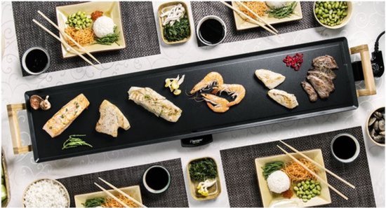 Bestron Bakplaat - ABP605BB - 2000W - Gourmet, Grillplaat XXL 100x22cm - 10-12 personen - Bamboe - 5 jaar garantie