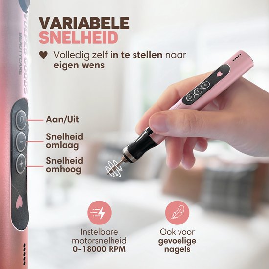 Vulpes Goods® BeautyCare - Elektrische Nagelvijl - Draadloos & Oplaadbaar - 11 Nagelfrees Bitjes en 96 Schuurrolletjes en Draagtas - Manicure en Pedicure set - PRO Versie