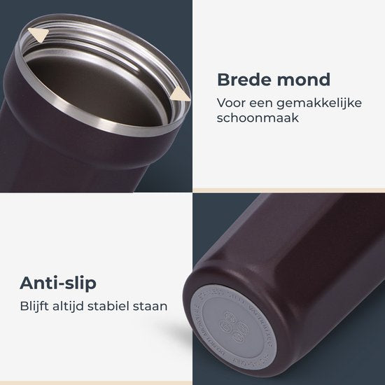 Castagnola Thermosbeker - Koffiebeker To Go - Travel Mug voor Koffie en Thee - Theebeker - 380 ML - RVS - Bruin - Octagon
