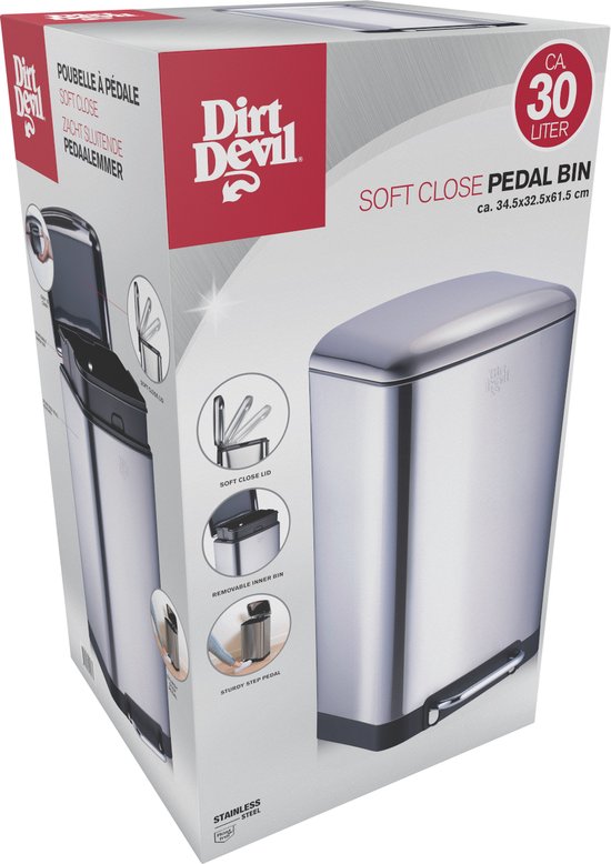 Dirt Devil Pedaalemmer 30 Liter - Prullenbak - RVS - Zilver