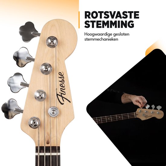 Finesse Elektrische Basgitaar met Versterker - Starterset - Volwassenen - Kind - Sunburst