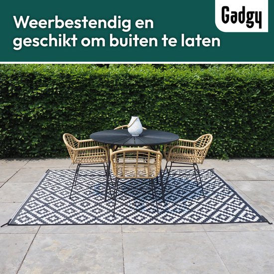 Gadgy Buitenkleed Vloerkleed Buiten XXL - 270x200 cm - Tuintapijt Dubbelzijdig - Picknickkleed Zwart Wit - Buitentapijt
